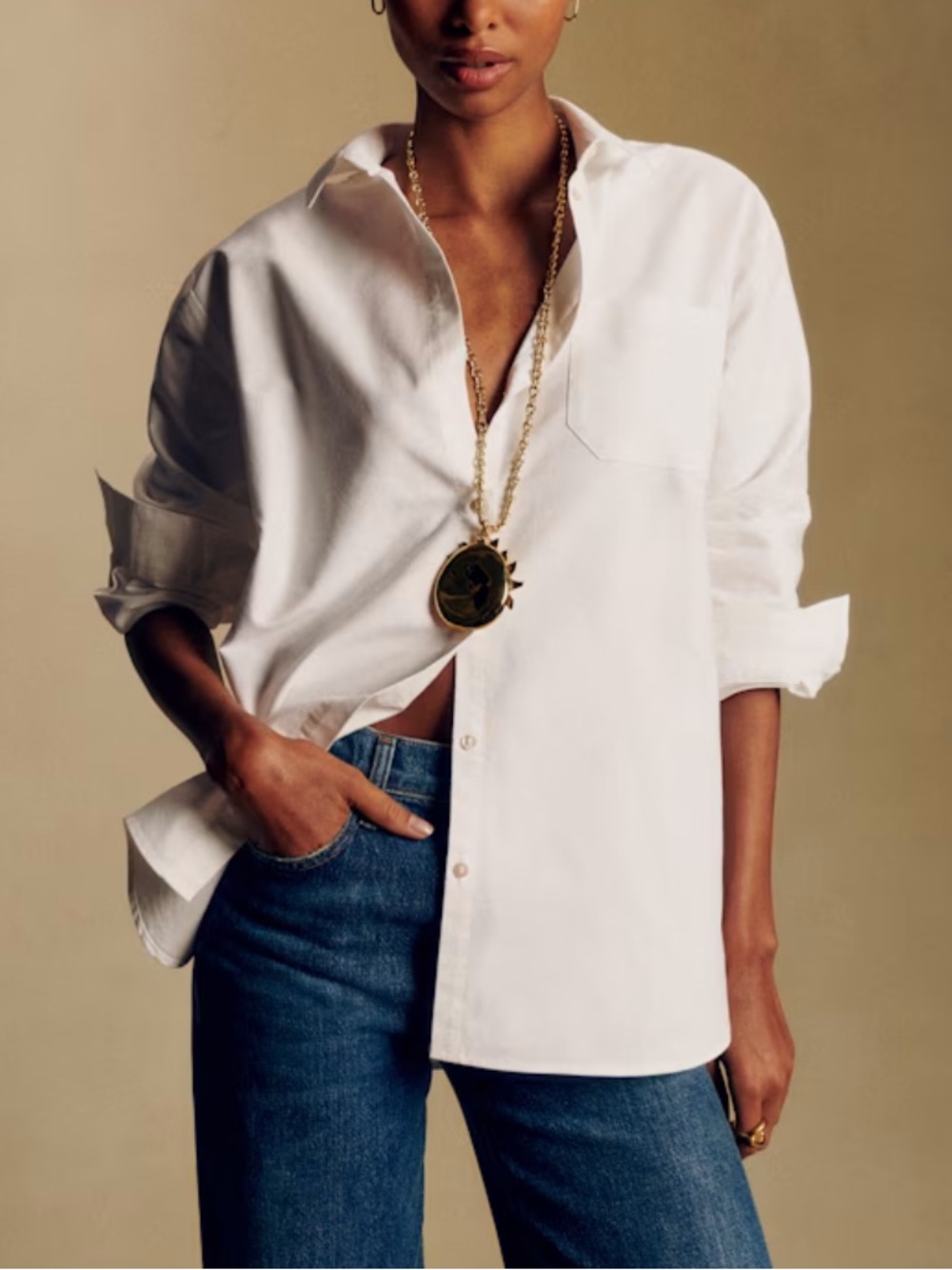 Sezane White Relaxed Button-Down Shirt